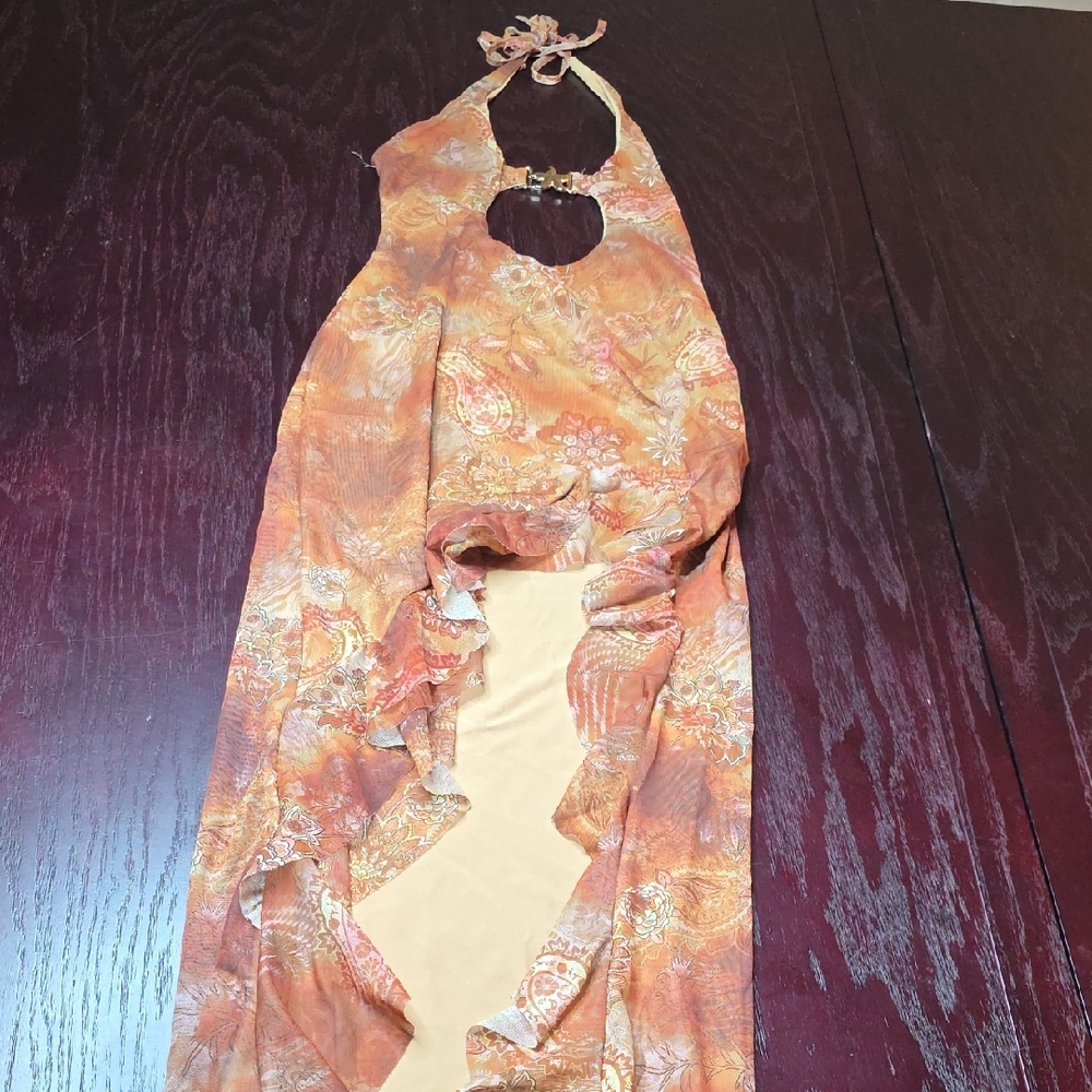 Orange Paisley Halter Maxi Dress